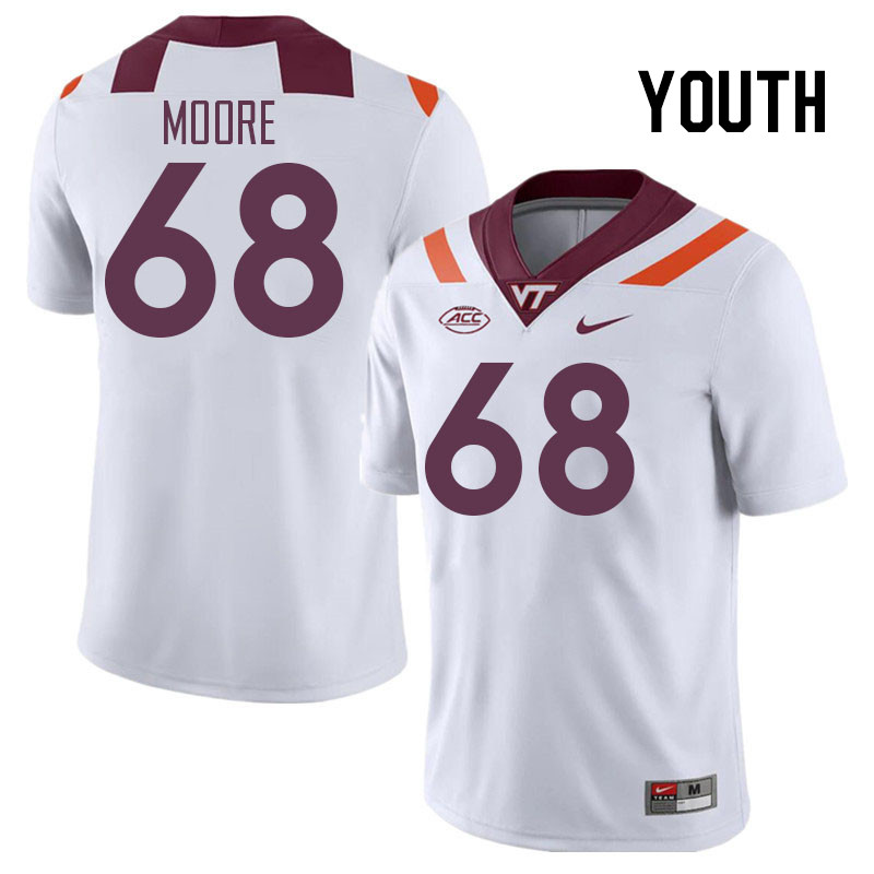 Youth #68 Kaden Moore Virginia Tech Hokies College Football Jerseys Stitched Sale-White